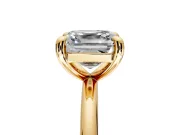 Low-Set Solitaire Engagement Ring Setting for Asscher Cut Center with Thin Plain Band and Prong Head in Yellow Gold