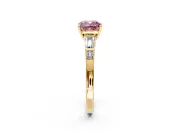 Bar-Set Engagement Ring Setting for Fancy Pink Cushion Cut Center with Tapered Baguette Accents and Prong Head in Yellow Gold