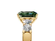 5 Stone Engagement Ring Setting for Fancy Green Emerald Cut Center with Plain Band and Prong Head in Yellow Gold
