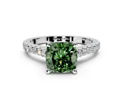 Solitaire Engagement Ring Setting for Fancy Green Cushion Cut Center with Widening Pave Band and Claw Prong Head in White Gold
