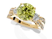 3 Stone Engagement Ring Setting for Fancy Yellow Round Cut Center with Pave Twist Band and Prong Head in Yellow Gold
