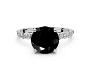 Solitaire Engagement Ring Setting for Fancy Black Round Cut Center with Pave Accents and Prong Head in Sterling Silver