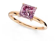 Low-Set Solitaire Engagement Ring Setting for Fancy Pink Princess Cut Center with Thin Plain Band and Prong Head in Rose Gold