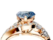 Halo Engagement Ring Setting for Fancy Blue Heart-Shaped Center with Marquise and Pave Bypass Band and Prong Head in Rose Gold