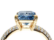Solitaire Engagement Ring Setting for Fancy Blue Princess Cut Center with Multi-Row Pave Accents and Basket Head in Yellow Gold