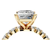 Solitaire Engagement Ring Setting for Princess Cut Center with Alternating Size Accents and Prong Head in Yellow Gold