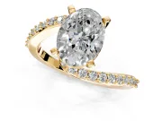 Solitaire Engagement Ring Setting for Oval Center with Pave Bypass Swirl Band and Prong Head in Yellow Gold