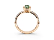 Solitaire Engagement Ring Setting for Fancy Green Pear-Shaped Center with Multi-Row Pave Accents and Basket Head in Rose Gold