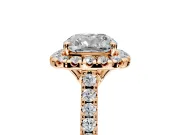 Halo Engagement Ring Setting for Cushion Cut Center with Raised Halo, Pave Band and Prong Head in Rose Gold