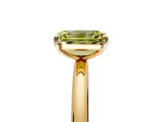 Low-Set Solitaire Engagement Ring Setting for Fancy Yellow Emerald Cut Center with Thin Plain Band and Prong Head in Yellow Gold
