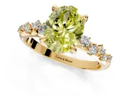 Solitaire Engagement Ring Setting for Fancy Yellow Oval Center with Trailing Leaf Accent Band and Prong Head in Yellow Gold