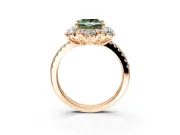 Floral Halo Engagement Ring Setting for Fancy Green Princess Cut Center with Pave Accents and Prong Head in Rose Gold