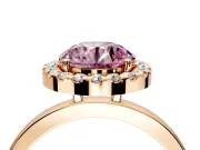 Halo Engagement Ring Setting for Fancy Pink Round Cut Center with Thin Plain Band and Prong Head in Rose Gold