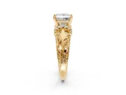 Solitaire Engagement Ring Setting for Princess Cut Center with Filigree Accent Basket and Prong Head in Yellow Gold