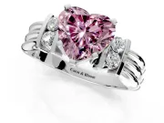 Solitaire Engagement Ring Setting for Fancy Pink Heart-Shaped Center with Grooved Bar Accent Band and Prong Head in White Gold