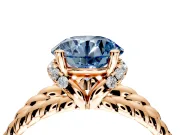 Halo Engagement Ring Setting for Fancy Blue Round Cut Center with Rope Twist Split Shank and Prong Head in Rose Gold