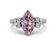Cluster Engagement Ring Setting for Fancy Pink Marquise Center with Bezel Accent Clusters and Prong Head in White Gold