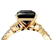Leaf Motif Engagement Ring Setting for Fancy Black Princess Cut Center with Pave Band and Prong Head in Yellow Gold