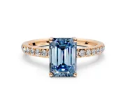 Solitaire Engagement Ring Setting for Fancy Blue Emerald Cut Center with Fine Pave Band and Prong Head in Rose Gold
