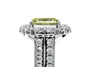Large Accent Halo Engagement Ring Setting for Fancy Yellow Emerald Cut Center with Pave Split Shank and Prong Head in Sterling Silver