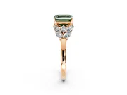 Leaf Cluster Engagement Ring Setting for Fancy Green Asscher Cut Center with Marquise Accents and Prong Head in Rose Gold