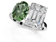 Fancy Green Oval and Emerald Cut Lab-Grown Diamond Toi et Moi Engagement Ring with Prong-Set Stones in White Gold