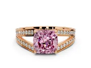 Split Shank Engagement Ring Setting for Fancy Pink Cushion Cut Center with Pave Split Shank and Prong Head in Rose Gold