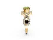 Halo Engagement Ring Setting for Fancy Yellow Cushion Cut Center with Pave Infinity Twist Band and Prong Head in Yellow Gold