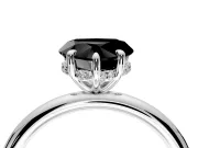 Hidden Halo Engagement Ring Setting for Fancy Black Heart-Shaped Center with Thin Rounded Band and Prong Head in Platinum