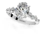 Cluster Engagement Ring Setting for Oval Center with Round Cut Accent Band and Prong Head in White Gold