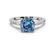 Solitaire Engagement Ring Setting for Fancy Blue Cushion Cut Center with Channel Accents and Prong Head in Platinum