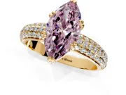 Solitaire Engagement Ring Setting for Fancy Pink Marquise Center with Multi-Row Pave Accents and Basket Head in Yellow Gold