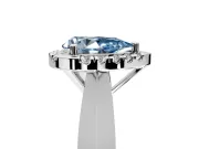 Halo Engagement Ring Setting for Fancy Blue Pear-Shaped Center with Square Band and Prong Head in Platinum