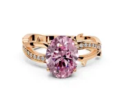 Solitaire Engagement Ring Setting for Fancy Pink Oval Center with Pave and Plain Crossover Band and Prong Head in Rose Gold