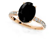Hidden Halo Engagement Ring Setting for Fancy Black Oval Center with Pave Band and Prong Head in Rose Gold
