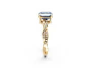Solitaire Engagement Ring Setting for Fancy Blue Asscher Cut Center with Twisted Pave Band and Prong Head in Yellow Gold