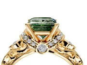 Solitaire Engagement Ring Setting for Fancy Green Princess Cut Center with Filigree Band and Prong Head in Yellow Gold