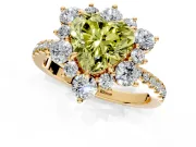 Floral Halo Engagement Ring Setting for Fancy Yellow Heart-Shaped Center with Pave Accents and Prong Head in Yellow Gold