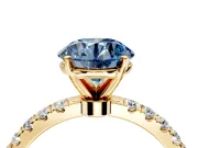 Open Basket Engagement Ring Setting for Fancy Blue Round Cut Center with Pave Band and Prong Head in Yellow Gold