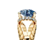 Halo Engagement Ring Setting for Fancy Blue Round Cut Center with Rope Twist Split Shank and Prong Head in Yellow Gold