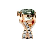 Solitaire Engagement Ring Setting for Fancy Green Heart-Shaped Center with Narrow Twist Pave Band and Prong Head in Rose Gold