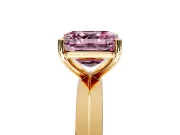Solitaire Engagement Ring Setting for Fancy Pink Asscher Cut Center with Wide Knife Ridge Band and Prong Head in Yellow Gold