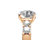 5 Stone Engagement Ring Setting for Round Cut Center with Plain Band and Prong Head in Rose Gold