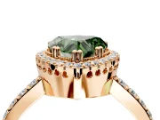 Halo Engagement Ring Setting for Fancy Green Heart-Shaped Center with Inner Milgrain Border and Prong Head in Rose Gold