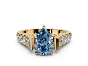 Solitaire Engagement Ring Setting for Fancy Blue Pear-Shaped Center with Pave Cathedral Shoulders and Prong Head in Yellow Gold