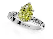 Solitaire Engagement Ring Setting for Fancy Yellow Pear-Shaped Center with Milgrain X Pattern Band and Prong Head in Platinum