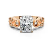 Leaf Engagement Ring Setting for Radiant Cut Center with Milgrain Accent Band and Prong Head in Rose Gold