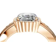 Halo Engagement Ring Setting for Asscher Cut Center with Wide Band, Inlaid Accent Row and Prong Head in Rose Gold