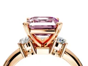 3 Stone Engagement Ring Setting for Fancy Pink Asscher Cut Center with Wide Plain Band and Prong Head in Rose Gold