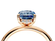 Hidden Halo Engagement Ring Setting for Fancy Blue Radiant Cut Center with Thin Rounded Band and Prong Head in Rose Gold